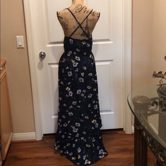 Navy blue floral print hi low dress - Picture 6 of 6